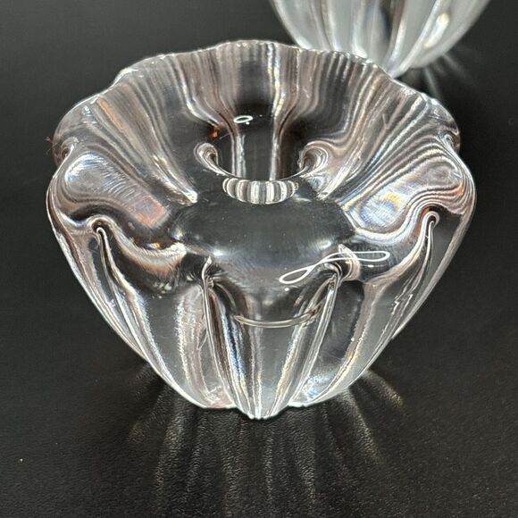 Pair of Vintage Orrefors of Sweden Flower Candle Holders for Mini Tapers Signed - Picture 8 of 13